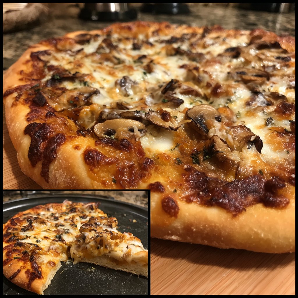 Pizza mit Pilzen und Käse