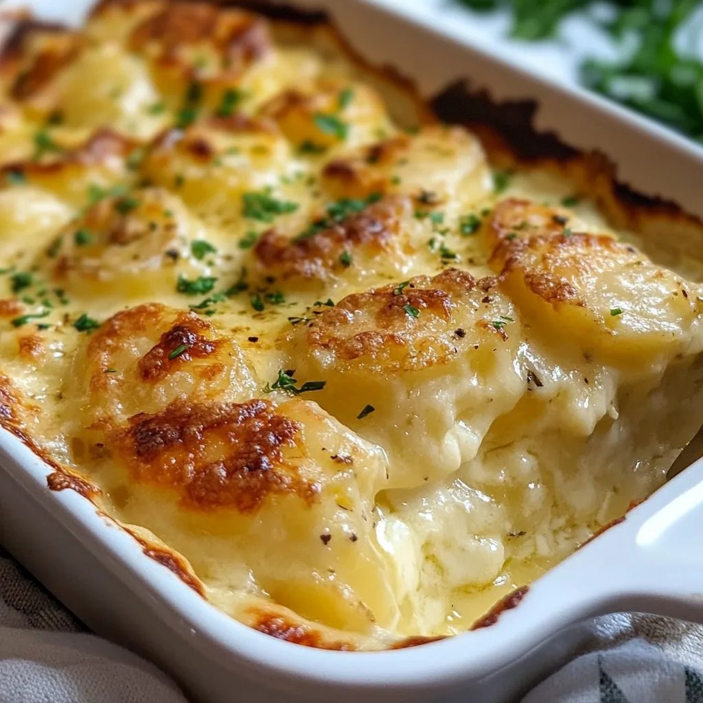 Geroestete Knoblauch Kartoffeln au Gratin