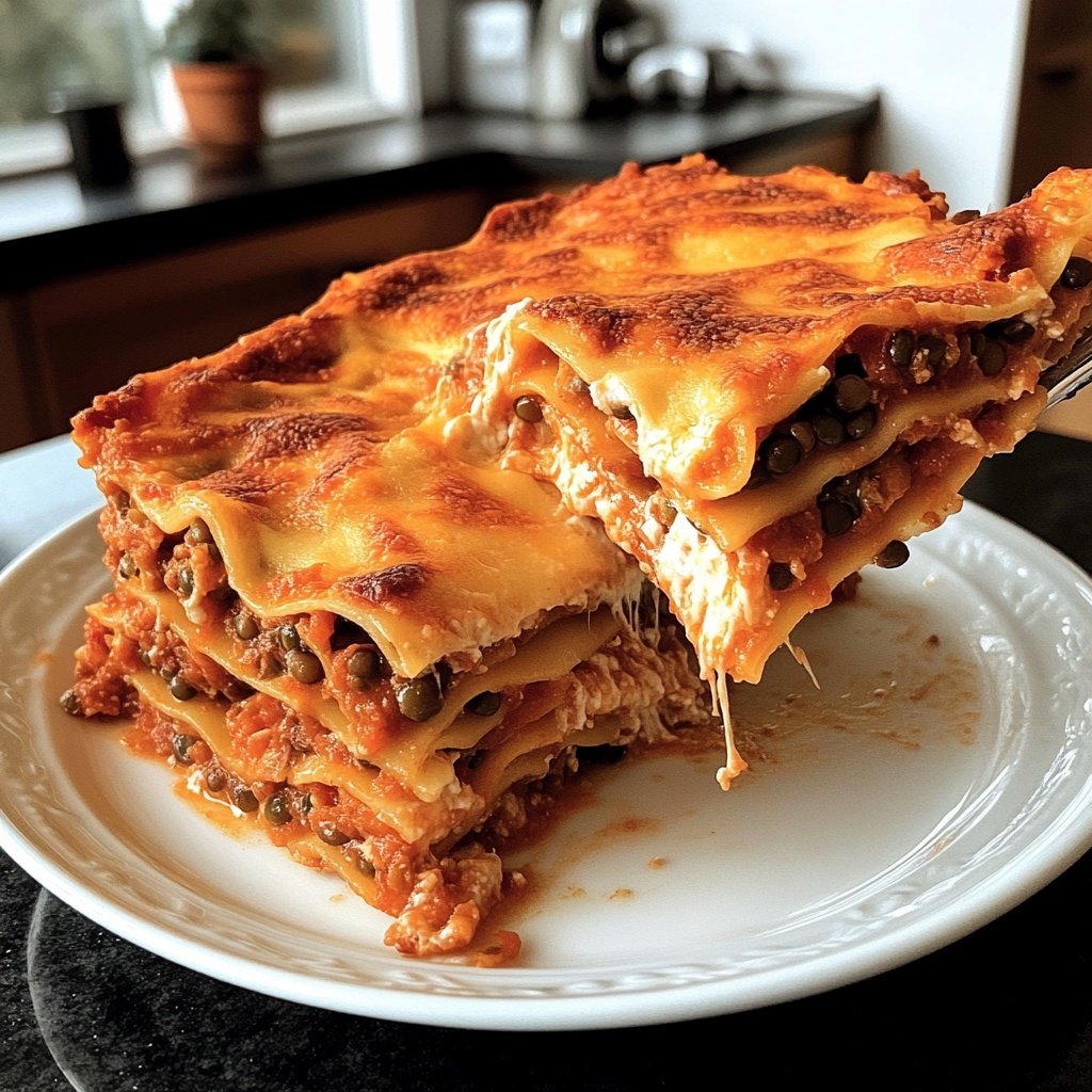 Lasagne mit Linsen-Tomatensauce