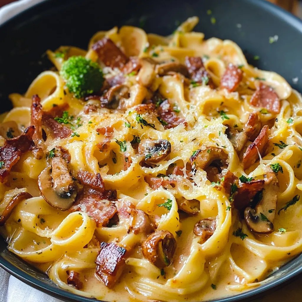 Datenight Pasta mit Brokkoli, Speck & Champignons